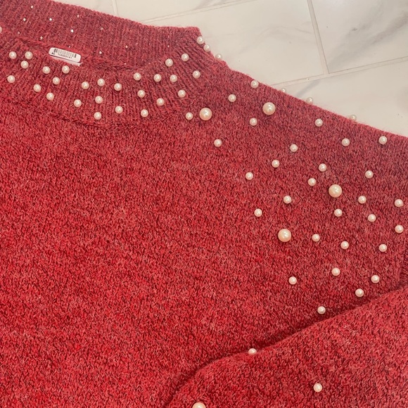 Voy Sweaters - Red Pearl-Embellished Women's Voy Sweater. Size M